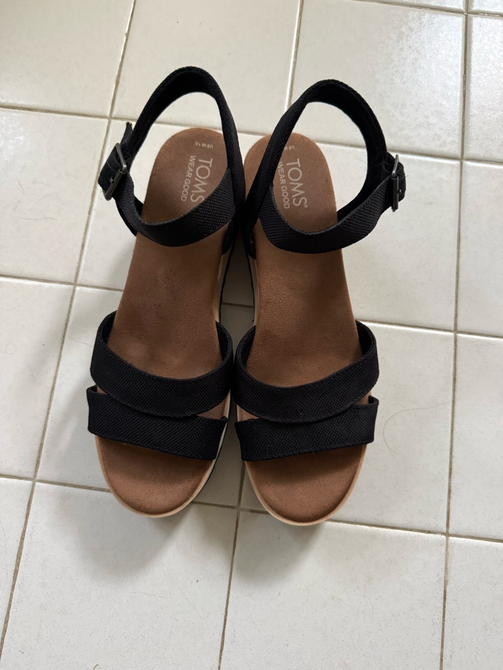 TOMS Diana Black Espadrille Platform Wedge Sandals sz 10